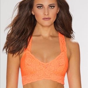 NEW Small Free People Intimately Orange Floral V-Neck Lace Bralette
